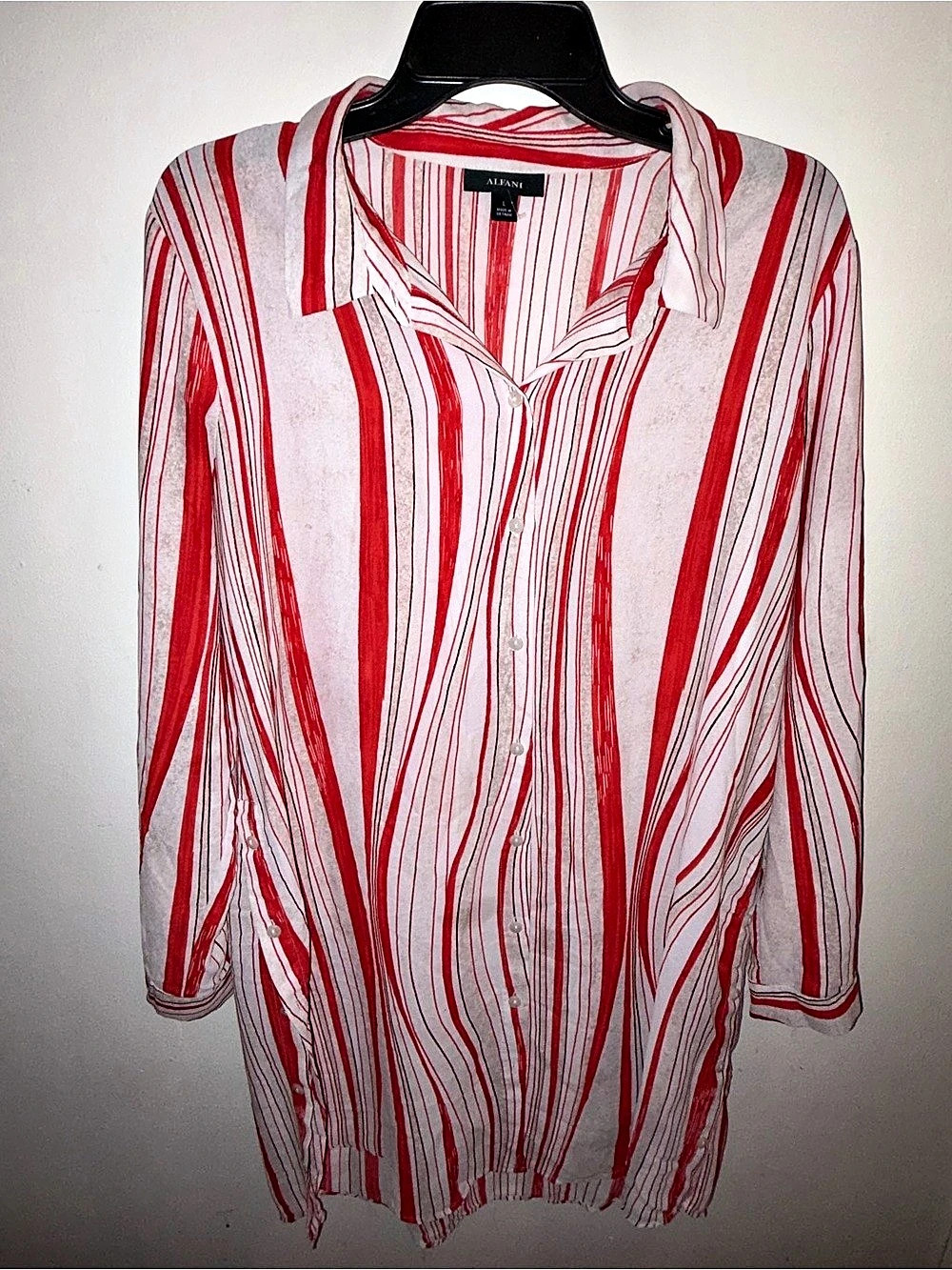 Alfani Striped Button Down Top in Red & White